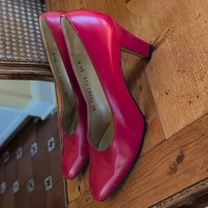 Salvatore Ferragamo Red Leather Shoes Heels Women's 5 1/2B Made in Italy